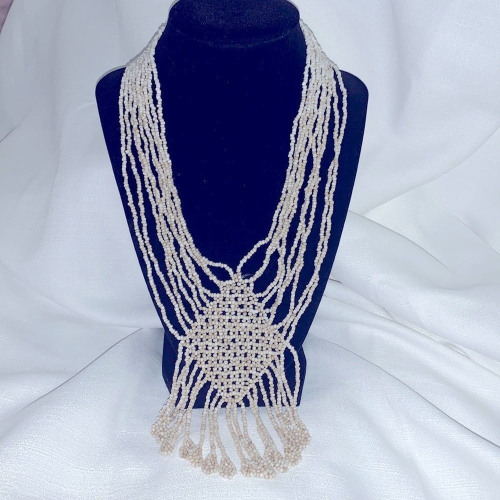 Vintage Handcrafted beige glass beaded necklace
